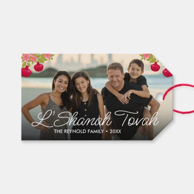 L'Shanah Tovah Script Photo Pomegranate Flower Presentetikett (Framsidan (Horisontell))