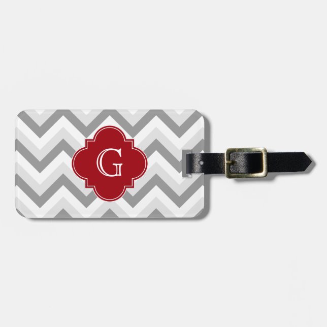 Lt 2 Grått White Chevron Cranberry Monogram Bagagebricka (Horisontell Framsida)