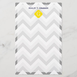 Lt 2 Grått White Chevron Gult Monogram Brevpapper