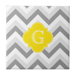 Lt 2 Grått White Chevron Gult Monogram Kakelplatta