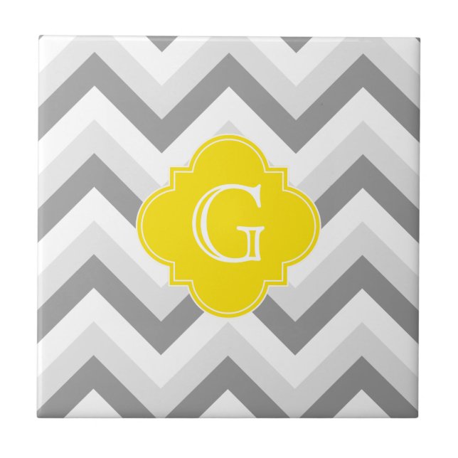 Lt 2 Grått White Chevron Gult Monogram Kakelplatta (Framsidan)