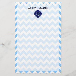 Lt Blu Wht Chevron Zigzag Navy Quatrefoil Monogram Brevpapper