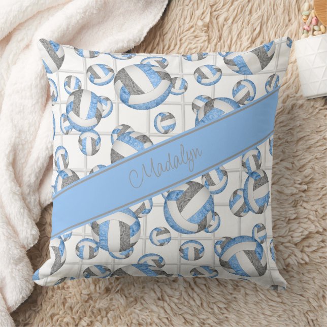 Lt blue grått girly volleybollar mönster nettoacce kudde (Filt)