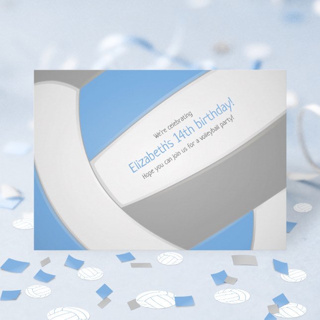 Lt blue grått volleyball barns födelsedag team par inbjudningar (Skapare uppladdad)