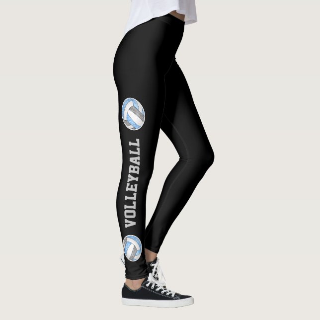 Lt blue grått volleybollar med text upp benben leggings (Höger)