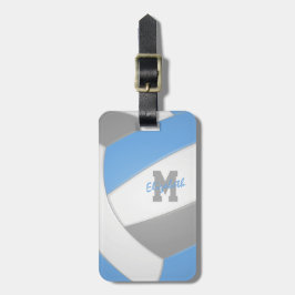 Lt blue grått white monogrammad volleyball bagagebricka