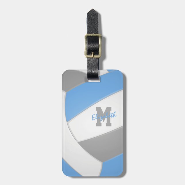Lt blue grått white monogrammad volleyball bagagebricka (Vertikal Framsida)