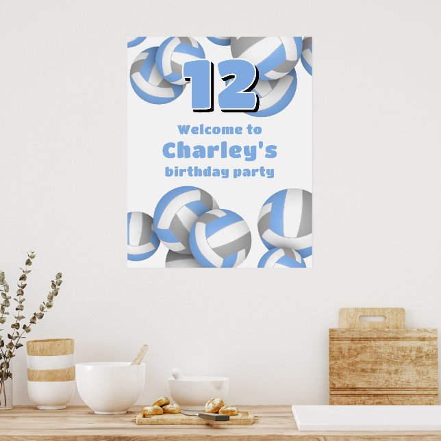lt blue gray volleyballs birthday party welcome poster (Kök)