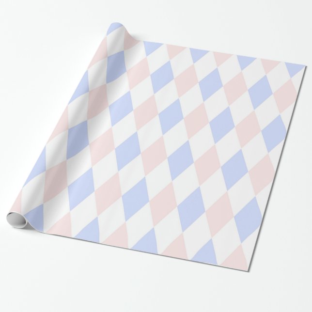 Lt Blue, Lt Rosa, Wht Harlequin Diamond Mönster Presentpapper (Utrullad)