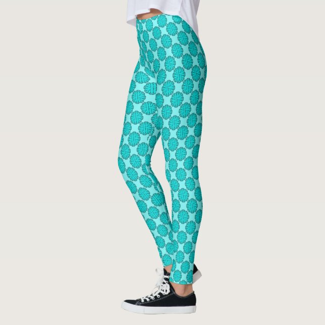 Lt Blue / Teal Flower Ribbon av Kenneth Yoncich Leggings (Vänster)