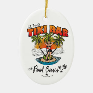 Lt. Dans Tiki pub & Babe för bassängoasbikini Julgransprydnad Keramik
