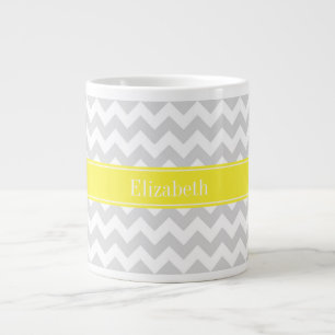 Lt Grå Vit Chevron Gul Namnmonogram Jumbo Mugg