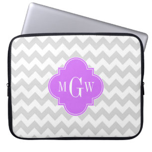 Lt Grå Vit Chevron Lilac Fyrklöver 3 Monogram Laptop Fodral