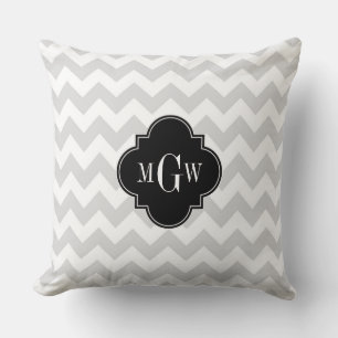 Lt Grå Vit Chevron Svart Kvarreföljd 3 Monogramm Kudde