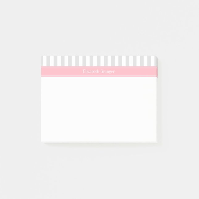 Lt Grå Vit Rand Pink Namnmonogram Post-it Block (Framsida)