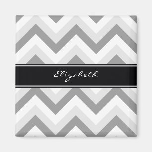 Lt Grått Med Grått White Chevron Black Namn Monogr Magnet
