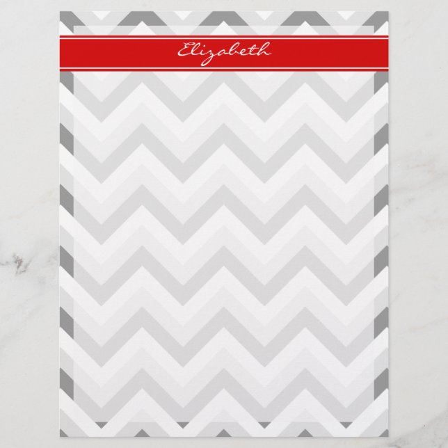 Lt Grått Med Grått White Chevron Red Namn Monogram (Framsida)