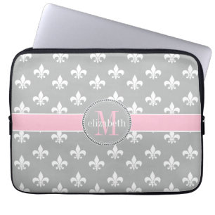 Lt Grått Rosa White Fleur de Lis Monogram Laptop Sleeve