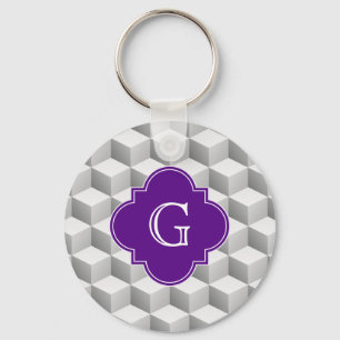 Lt Grått White 3D Titta på Kubas Lila Monogram Nyckelring