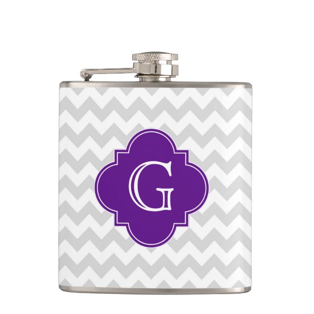 Lt Grått White Chevron Lila Quatrefoil Monogram Fickplunta (Framsidan)