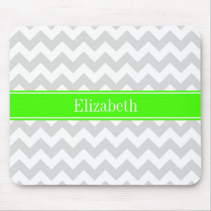 Lt Grått White Chevron Lime Green Namn Monogram Musmatta