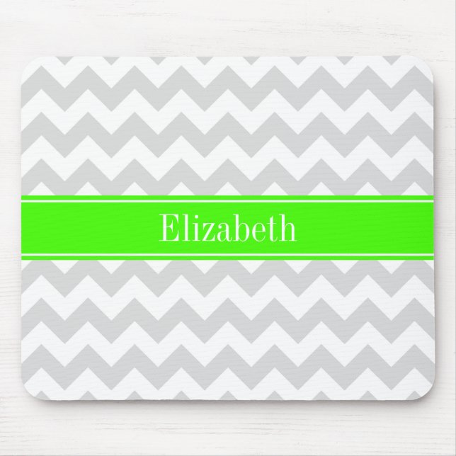 Lt Grått White Chevron Lime Green Namn Monogram Musmatta (Framsidan)