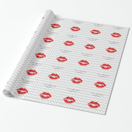 Lt Grått White Chevron, Red Lipstick Kiss Presentpapper