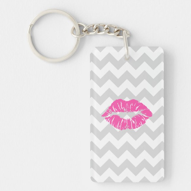 Lt Grått White Chevron, Rosa Lipstick Kiss (Framsidan)