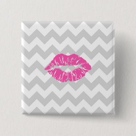 Lt Grått White Chevron, Rosa Lipstick Kiss Knapp