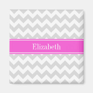 Lt Grått White Chevron Shock rosa Namn Monogram Magnet