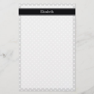 Lt Grått White Polka dots Black Namn Monogram Brevpapper