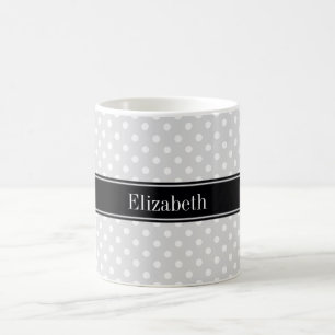 Lt Grått White Polka dots Black Namn Monogram Kaffemugg