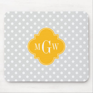 Lt Grått White Polka dots Goldenrod 3 Monogram Musmatta
