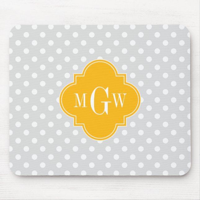 Lt Grått White Polka dots Goldenrod 3 Monogram Musmatta (Framsidan)