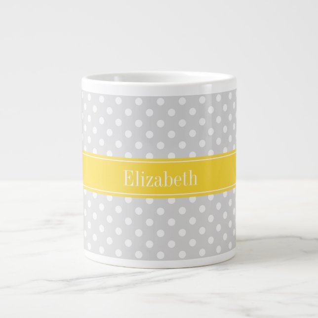 Lt Grått White Polka dots Pineapple Namn Monogram Jumbo Mugg (Framsidan)