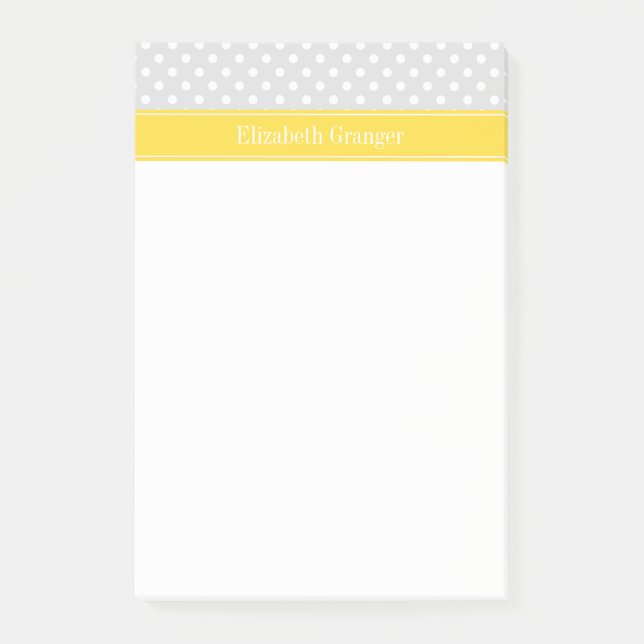 Lt Grått White Polka dots Pineapple Namn Monogram Post-it Block (Framsida)