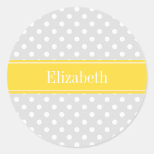 Lt Grått White Polka dots Pineapple Namn Monogram Runt Klistermärke