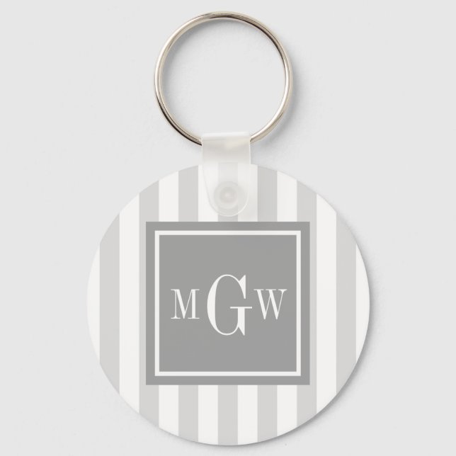 Lt Grått White Rand Grått Square 3 Monogram Nyckelring (Framsida)