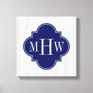 Lt Grått White Rand Navy Quatrefoil 3 Monogram Canvastryck