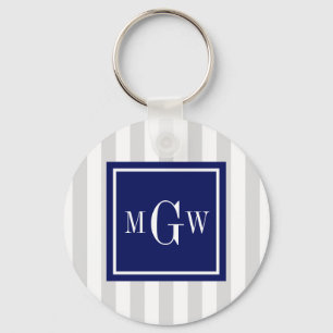 Lt Grått White Rand Navy Square 3 Monogram Nyckelring