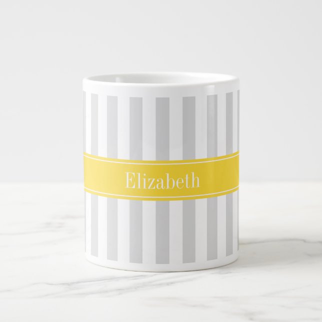 Lt Grått White Rand Pineapple Namn Monogram Jumbo Mugg (Framsidan)