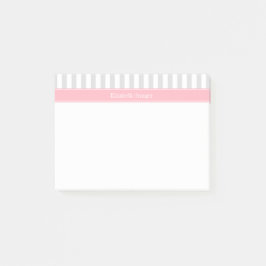 Lt Grått White Rand Rosa Namn Monogram Post-it Block
