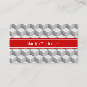 Lt Grått Wht 3D Se Cubes Red Namn Monogram Visitkort