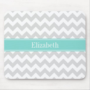 Lt Grått Wht Chevron Aqua Turcos Namn Monogram Musmatta