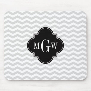 Lt Grått Wht Chevron Black Quatrefoil 3 Monogram T Musmatta