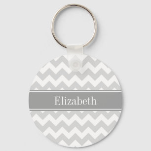 Lt Grått Wht Chevron Grått Namn Monogram Nyckelring