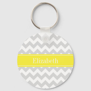 Lt Grått Wht Chevron Gult Namn Monogram Nyckelring