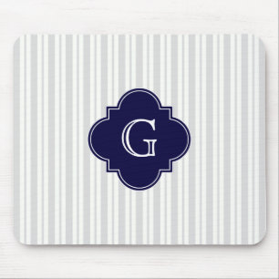 Lt Grått Wht Uneven Rand Navy Quatrefoil Monogram Musmatta