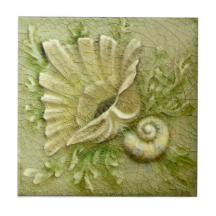 Lt Grönt Seasheller AET Antique Repro Faux Relief Kakelplatta