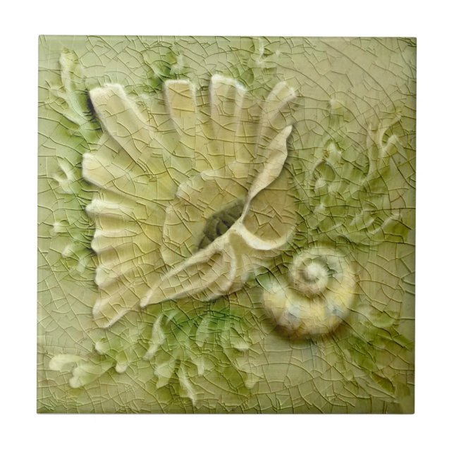 Lt Grönt Seasheller AET Antique Repro Faux Relief Kakelplatta (Framsidan)